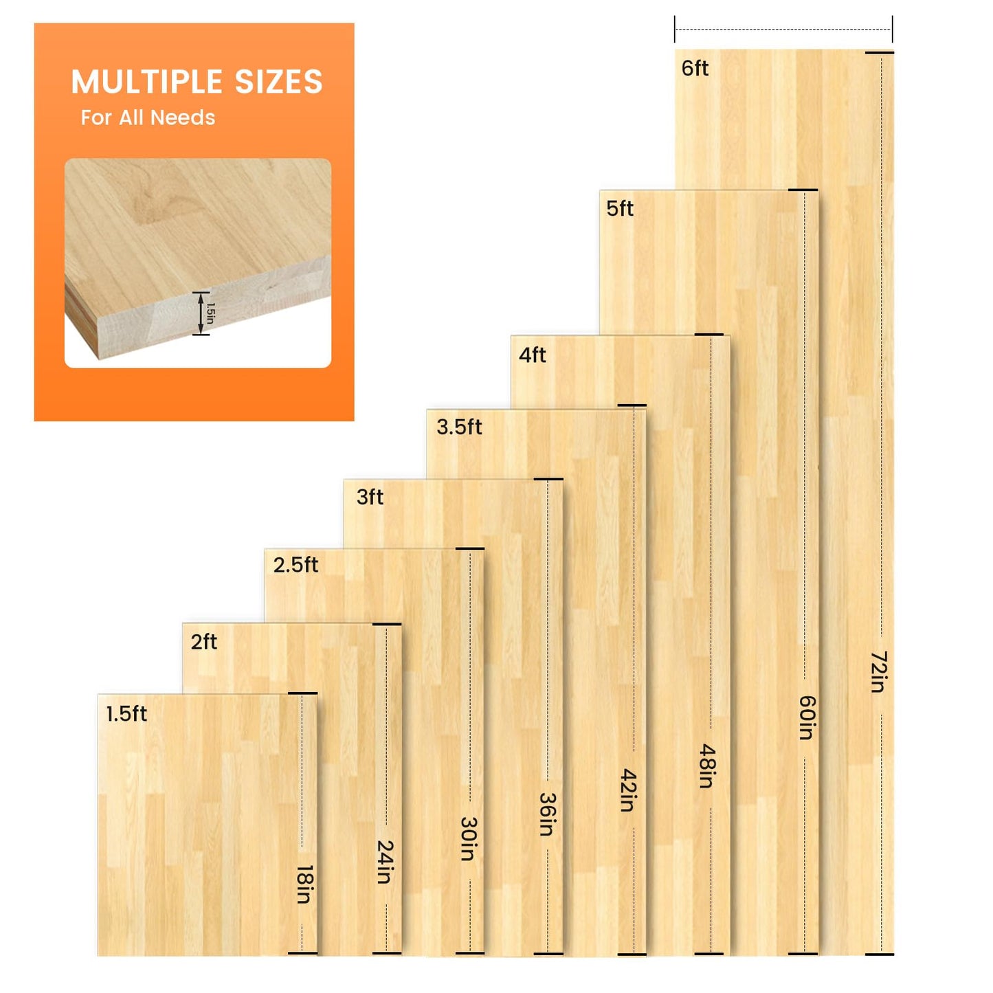 Butcher Block Countertop, Solid Wood Table Top - 3.5ft Unfinished Birch Work Bench Top Cut to Size for DIY Desktop/Washer Counter/Office Desk/Kitchen Island/Living and Dining Room Tables 42x25x1.5in