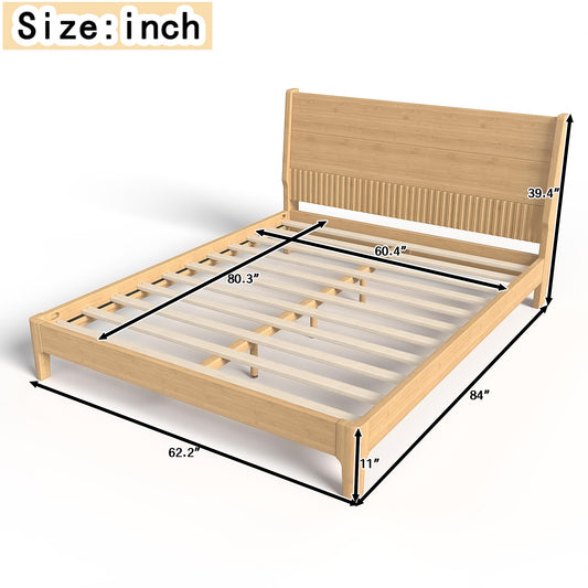 Bellemave Queen Bed Frame with Headboard, Solid Bamboo Platform Bed Frame & Wood Slats Support 800LBS, Japanese Bed Frame Queen Size, No Box Spring Needed, Easy Assembly, Noise Free, Natural