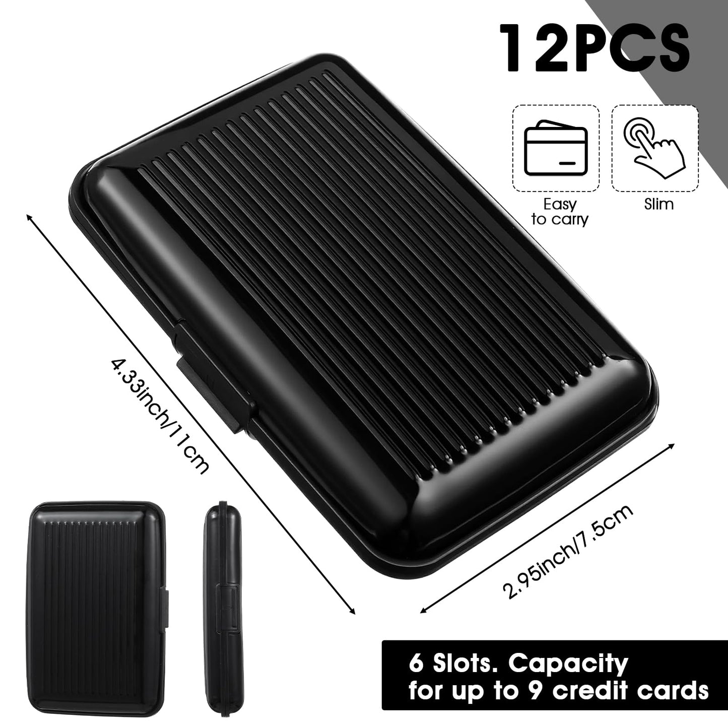 Douaowoc 12 Pcs Black Aluminum Wallet Credit Cards Holder Bulk Blocking Credit Cards Holder Mini Slim Aluminum Wallet Metal Business Card Case Credits Wallets Protector ID Hard Case