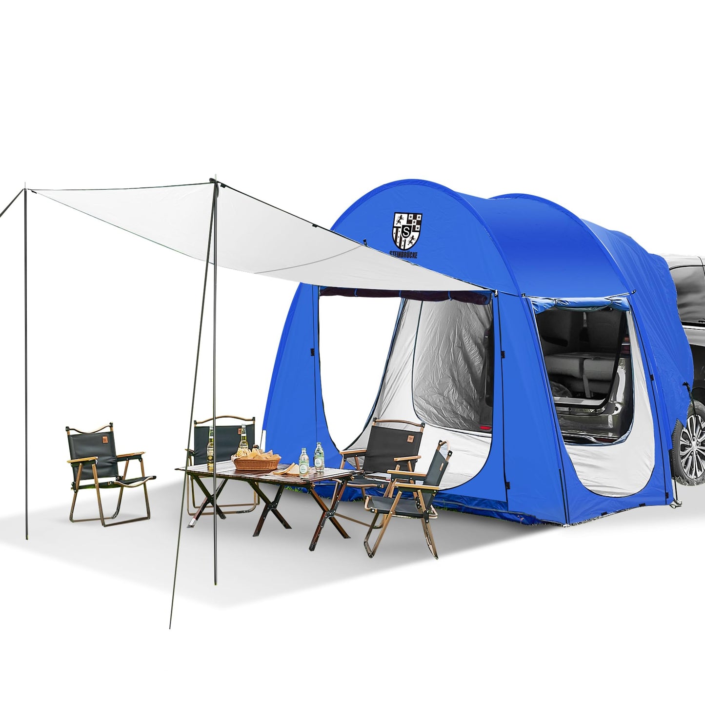 Versatile SUV Camping Tent with Spacious Awning, 4000mm Waterproof Car Shelter, Sleeps Up to 4 People - Essential Camping Accessories, Easy Setup for Backpacking, Travel, Hiking, Outdoor (Blue)