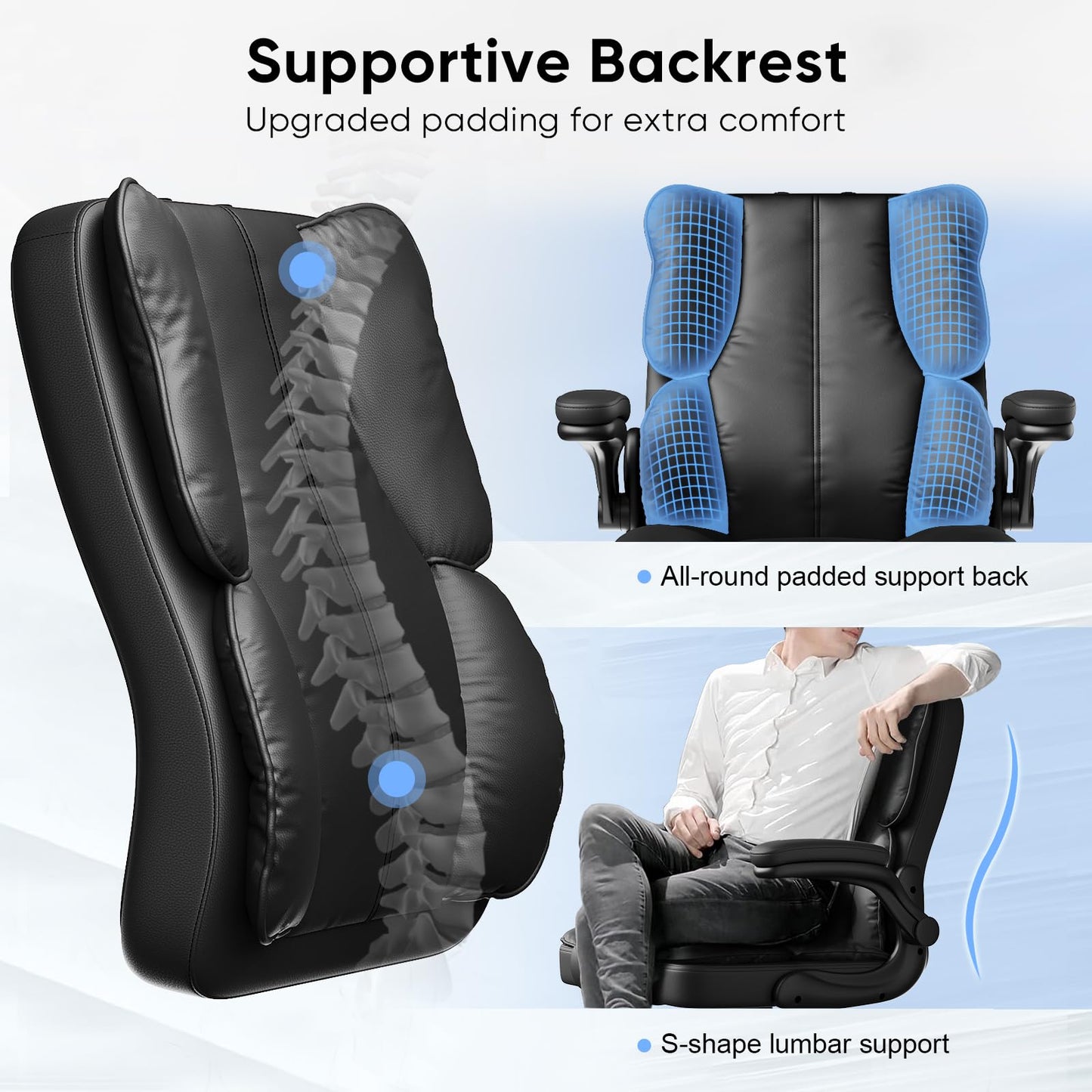Kensaker Executive PU Leather Office Chair, Computer Chair with Thick Cushion & Lumbar Support, Ergonomic Desk Chair with Adjustable Headrest & Armrests,Black