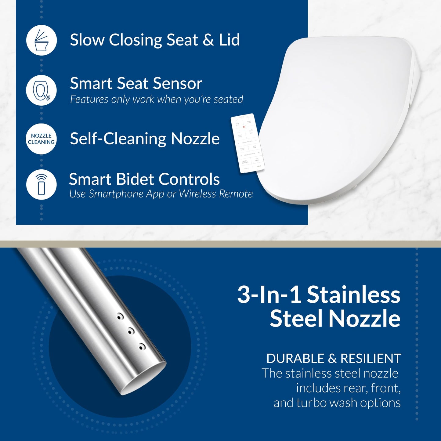 Bio Bidet BB1200 Elongated Smart Bidet, Warm Water Wash, Heated Seat & Dryer, App & Remote Control