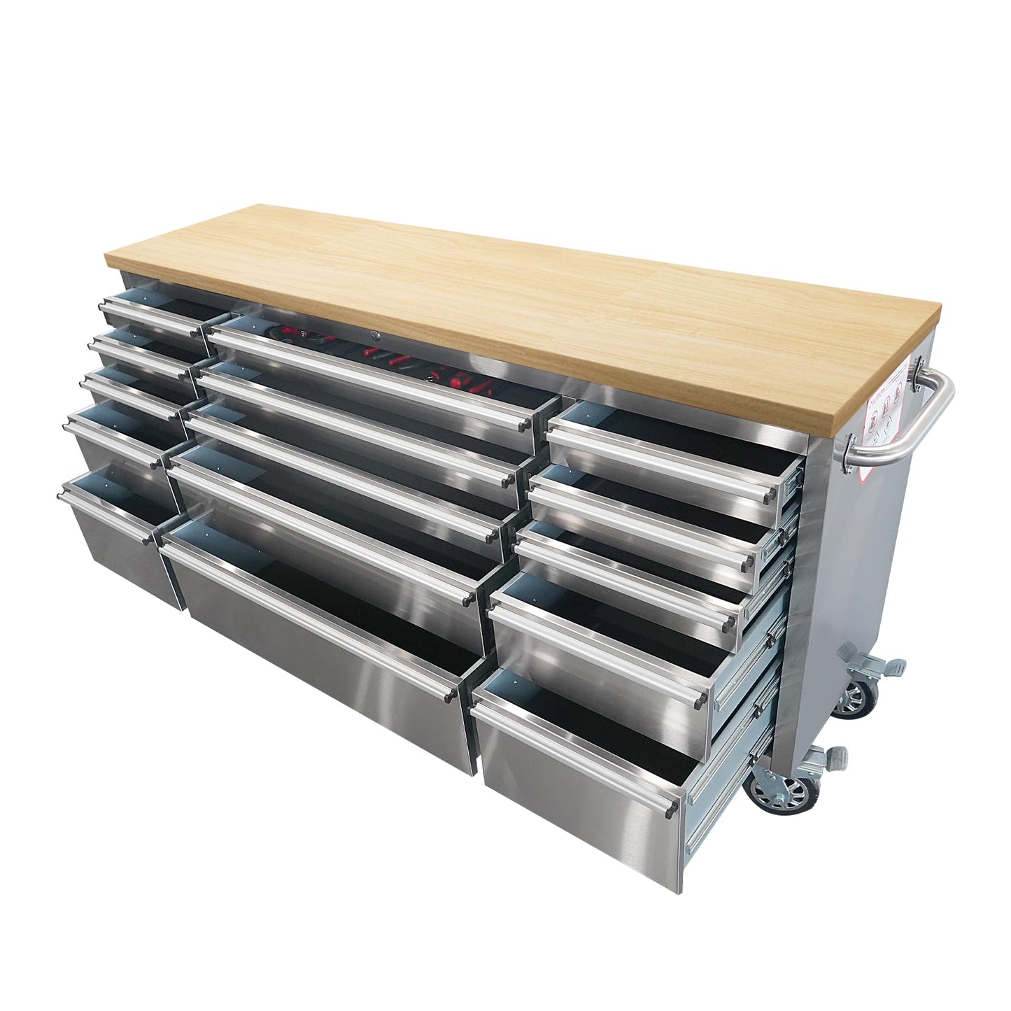 CHETTO C 72 inch Tool Chest Tool Box Mobile 15 Drawers Storage Rolling Cabinet with Wheels Lock Key Locking System Drawer Liners for Garage Warehouse Repair Shop