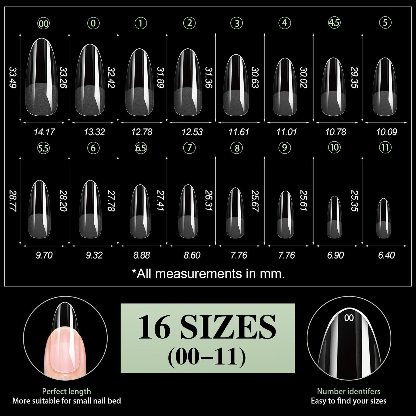 Cycullinyt 480pcs Sculpted Long Almond Soft Gel Nail Tips, Professional False Nail Tips with Box - 16 Sizes Full Cover Clear Acrylic Press On Fake Nails for Extension Manicure Salon DIY at Home