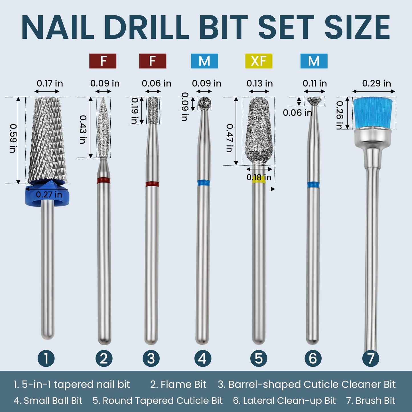 ESUOHYM 7PCS nail drill bits nail tech Sets Tungsten steel carbide Diamond for Acrylic Nails Poly Gel Cuticle Remove, 3/32'' Professional Nail Bits Set for E-Files for Manicure Pedicure, Home Salon