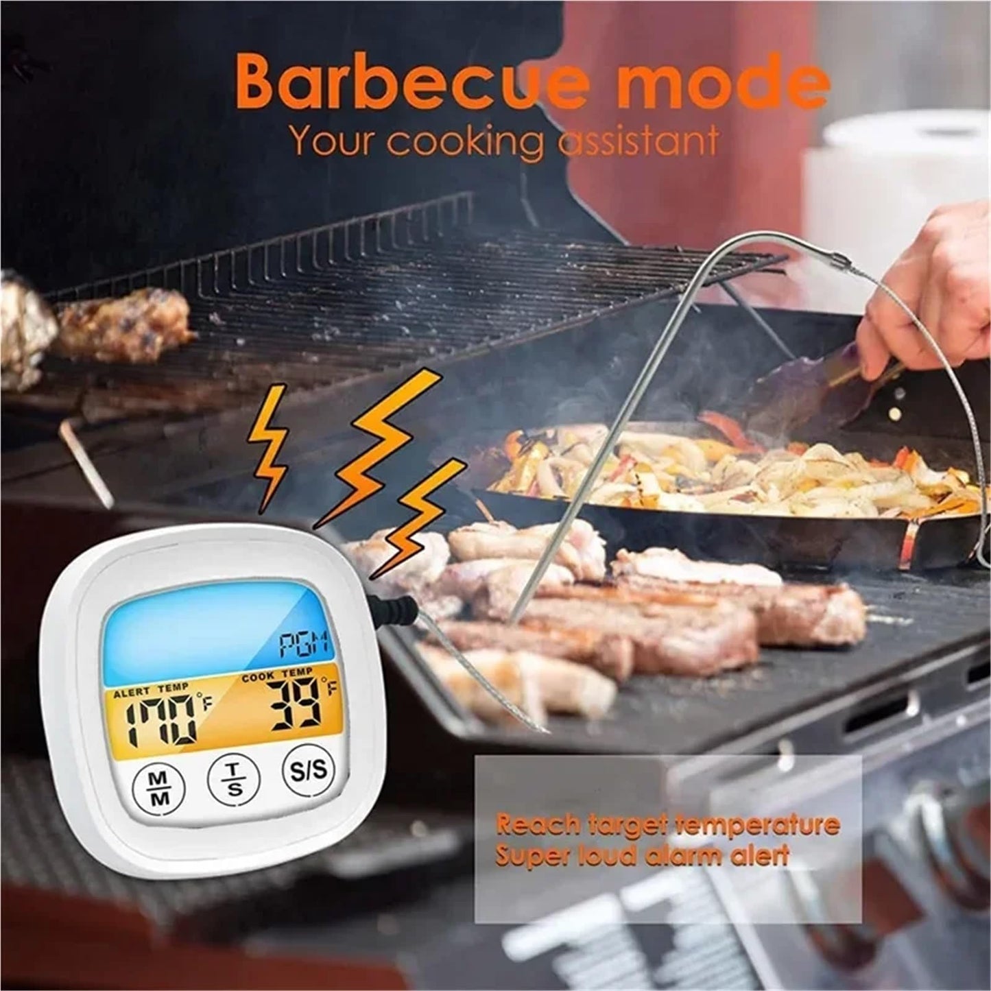 Digital Meat Thermometer for Oven Remote Read LCD Digital Food Thermometer Meat Probe Kitchen Cooking BBQ(Red)