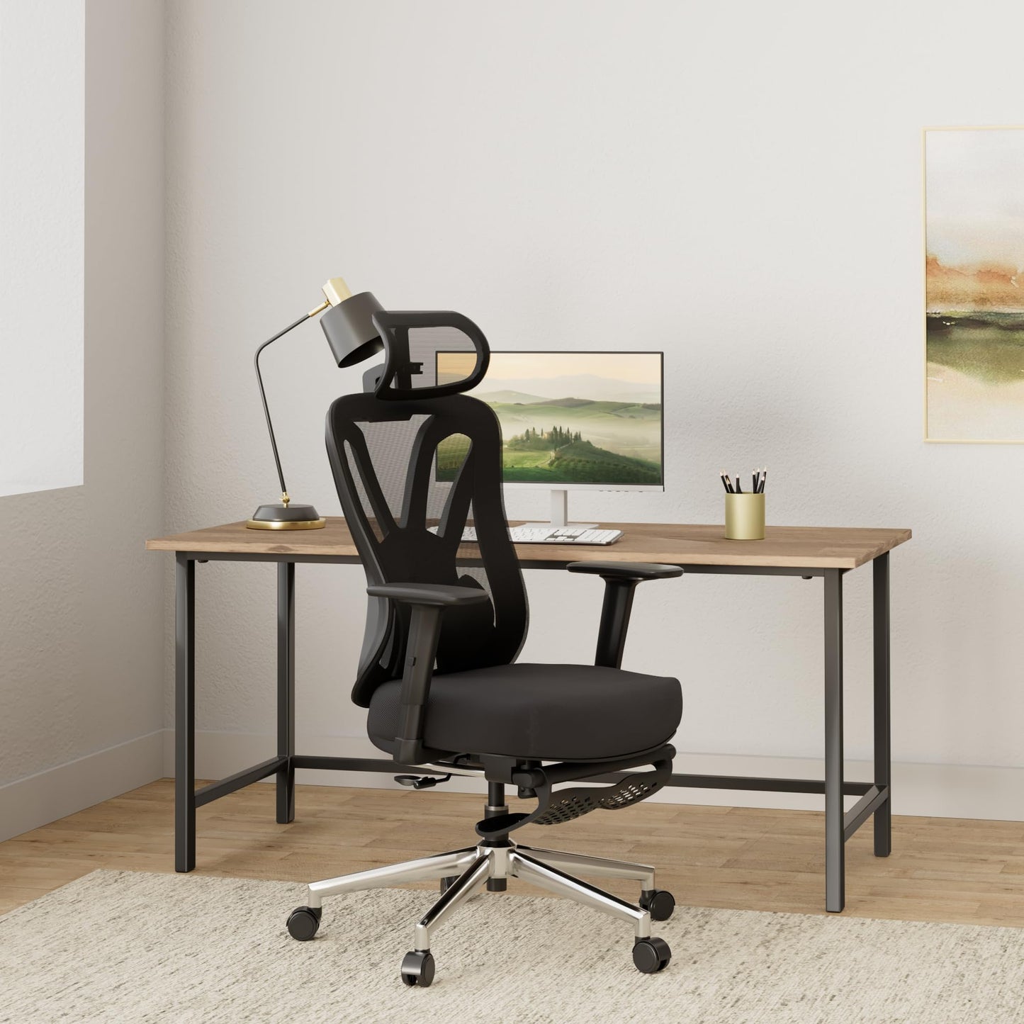 Hbada P5 Ergonomic Office Chair, Desk Chair with Adjustable Lumbar Support and Height, Comfortable Mesh Computer Chair with Footrest 2D Headrest, Swivel Tilt Function Black