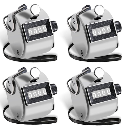 4 Pack Clicker Counter, Metal Handy Tally Counter, 4-Digit Mechanical Palm Clicker Counter, Portable Handheld Pitch Tally Counter for Knitting, Coaching, Golf, Lap, Fishing & Sports Lap Counting