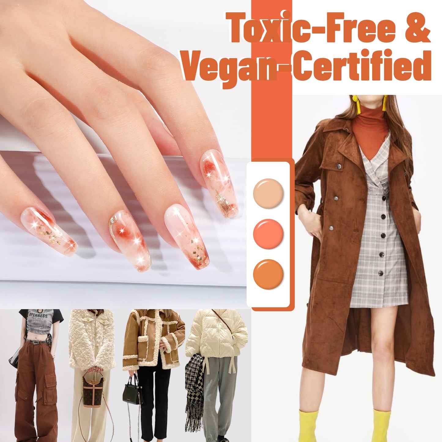 ABAC Fall & Winter Solid Gel Nail Polish Set Orange Yellow Brown Purple Grey Black Shimmer Colors w/Pro Brush No-Spill,Hema-Free Gel Nail Kit Gifts for Women All Season