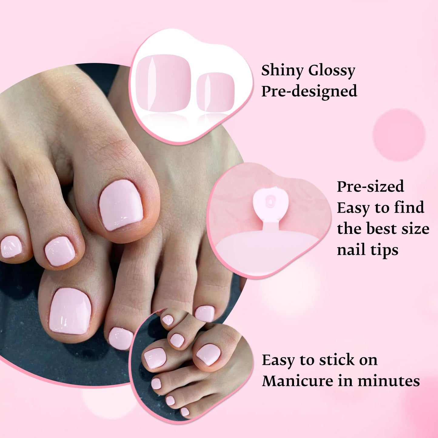 LoveOurHome 120pc Press on Toenails Women Fake Toe Nails with Tabs, Subtle Pink Fake Toenails Press on Toe Nails Glue on Toenail Acrylic Toe Nail Tips Artificial False Toenail for Women Girls