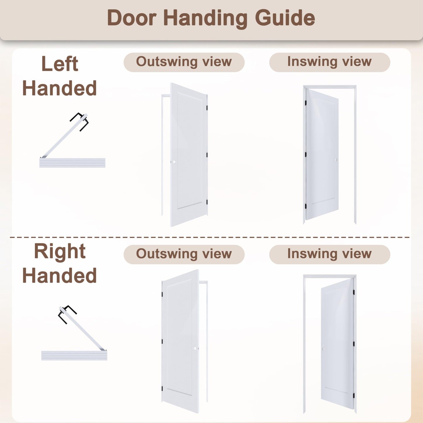 JUBEST 36"x80" Right-Hand Prehung Interior Door with Knock Down Jamb Kit & Matte Black Hinges, 1-Panel White Primed Hollow Core Molded Door Slab with Bore & Hinge Cutout, Durable & Sturdy, No Handle