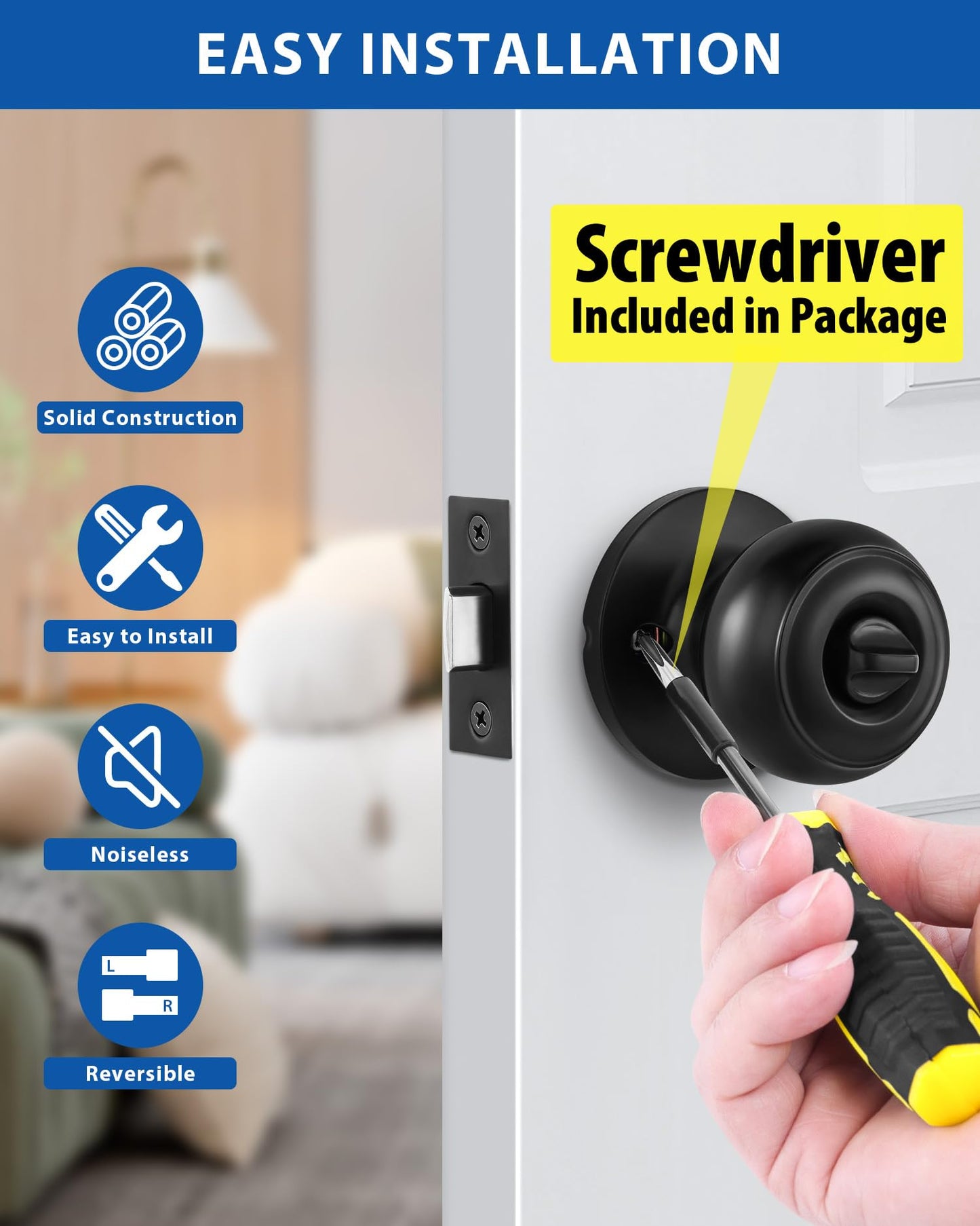 Lanwandeng （4 Sets） All Keyed Alike Entry Door Knobs and Single Cylinder Deadbolt Lock Combo Set, Security for Entrance and Front Door with Flat Ball Classic Matte Black Finish