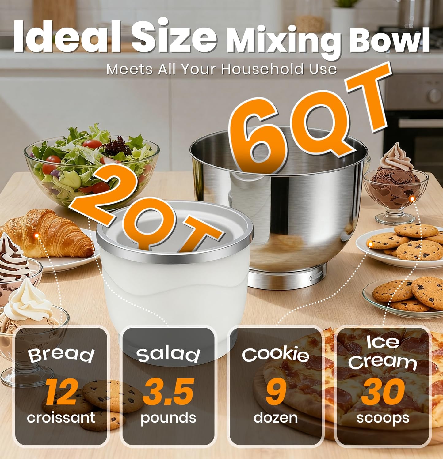 Bonnor Stand Mixer Set, 6QT Kitchen Mixer with LED Touchscreen, 11-Speed Tilt-Head Mixer with Timer, 4 Preset Menus, Stainless Steel Bowl, Hook, Whisk, Beater,Plus 2QT Ice Cream Maker Attachment,Red