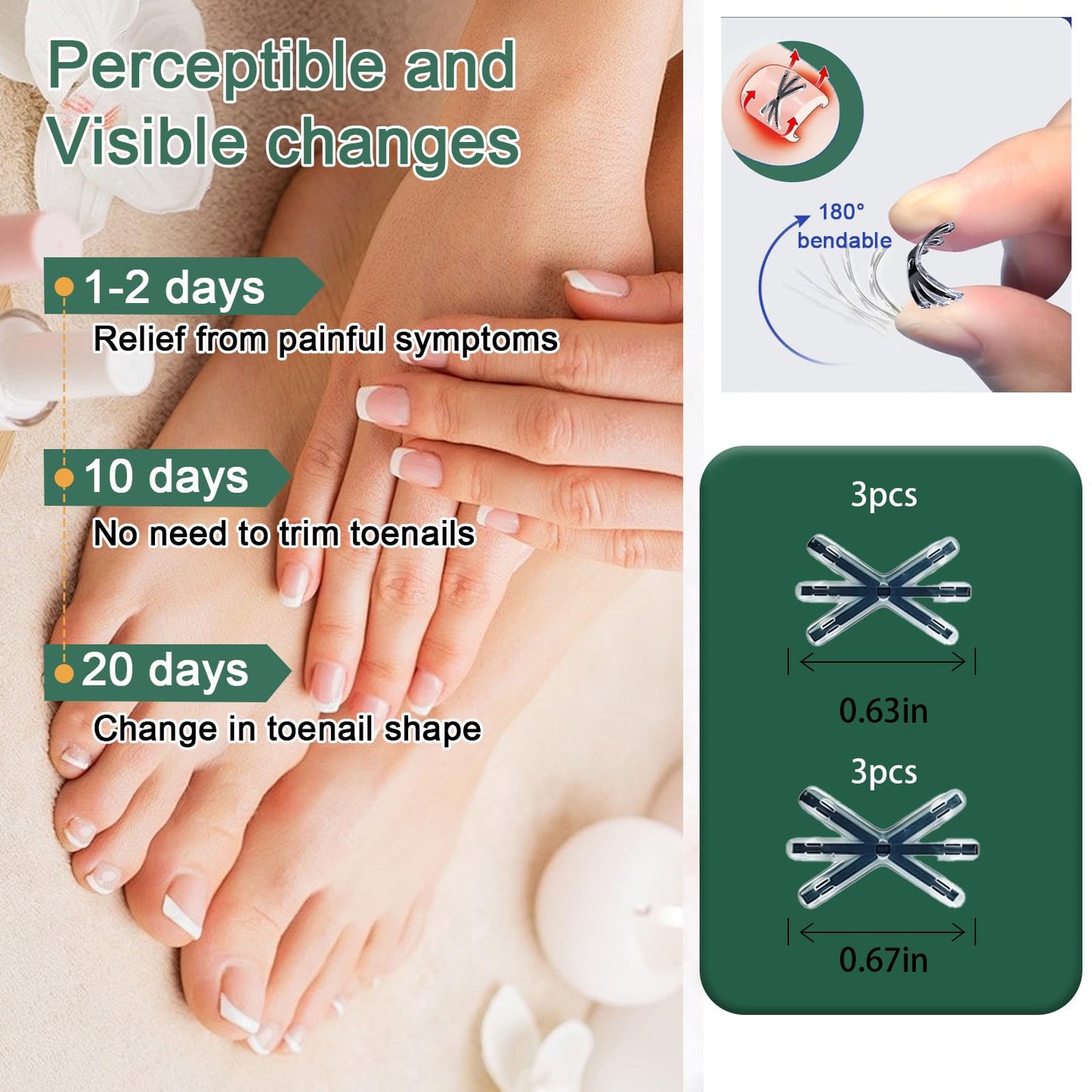 Titanium Alloy Ingrown Toenail Treatment 3X Stronger Pulling Force, Nail Tools and Ingrown Toenail Repair Kit for Curved & Thick Nails, Professional Foot Care Solution for Men & Women (0.63/0.67 in)
