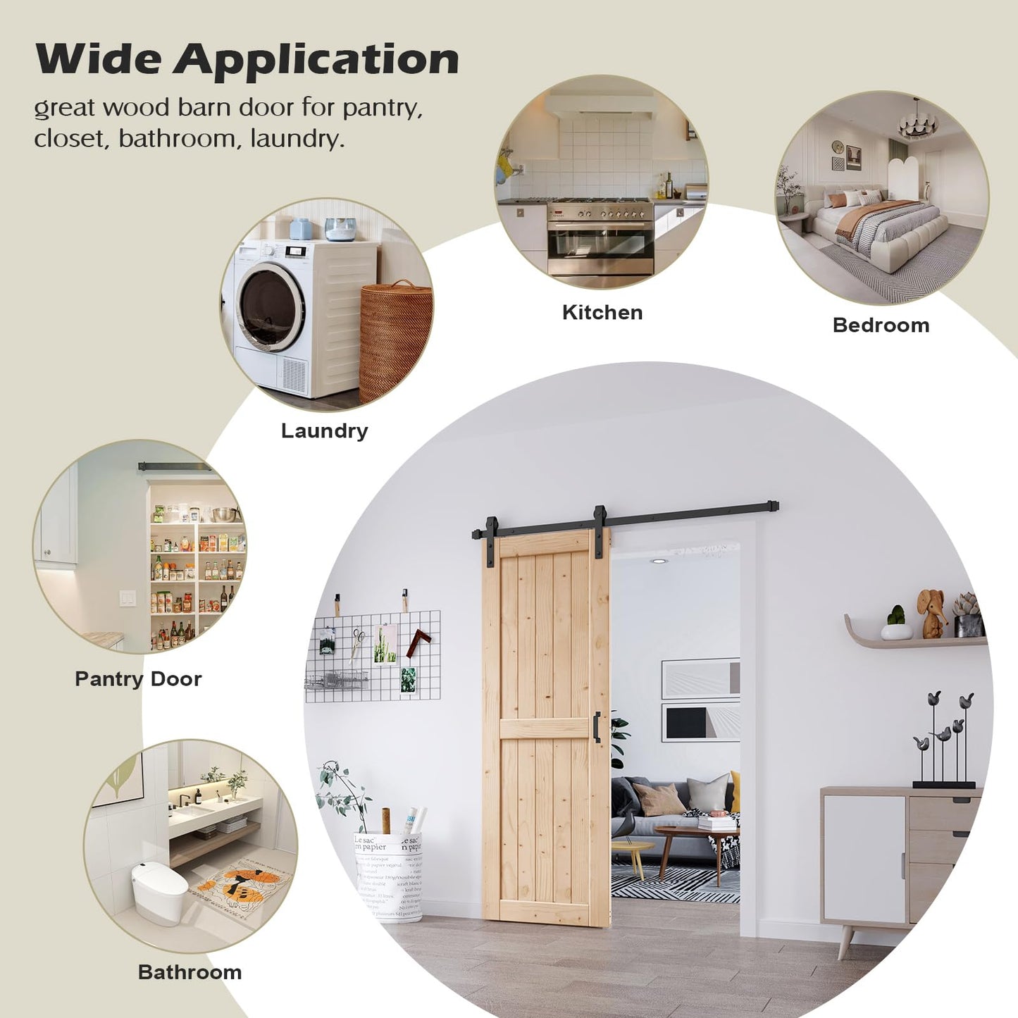 EaseLife 32in x 84in Sliding Barn Wood Door,Interior Doors,DIY Assemblely,Solid Natural Spruce Panelled Slab,Easy Install,Apply to Rooms & Storage Closet,H-Frame