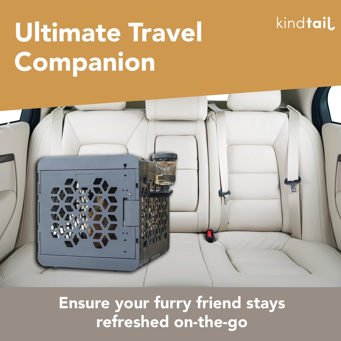 Kindtail Crate Bundle - Collapsible Dog Crate + Pad + Water Bottle - Comfortable PAWD Pad and Water Dispenser are a for The Pet Crate - Lightweight, Compact, and Portable Set for Travel