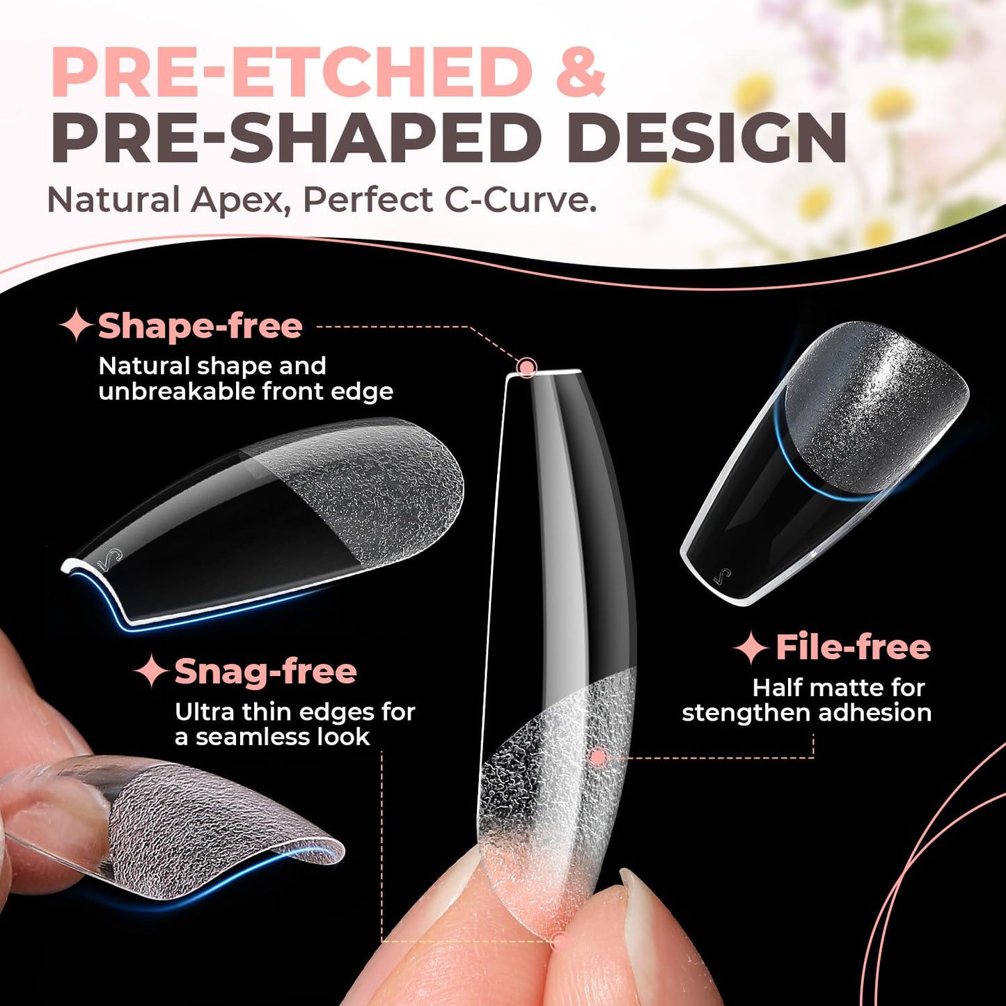 UNA GELLA Coffin Nails Tips 504pcs 12 Sizes, Soft Gel Nail Tips Acrylic Full Cover Pre-buffed Medium Coffin Press On Fake Nails For False Nails Extension Home DIY Salon Gifts for Women and Girls