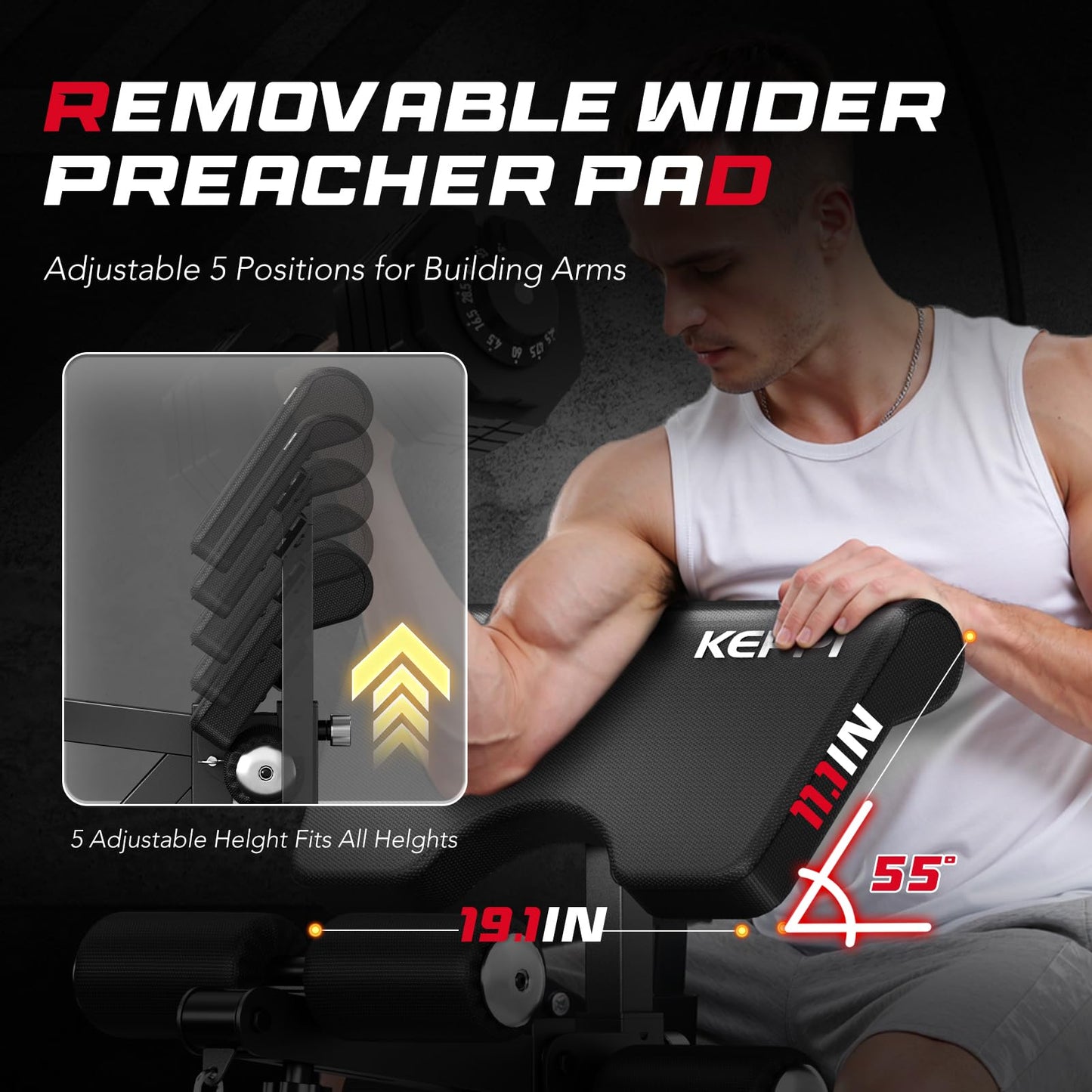 KeppiFitness Adjustable Weight Bench, Bench3000 MAX Heavy Duty Workout Bench Press with Leg Extension and Preacher Pad for Home Gym Fitness, Flat Incline Decline Sit Up Bench