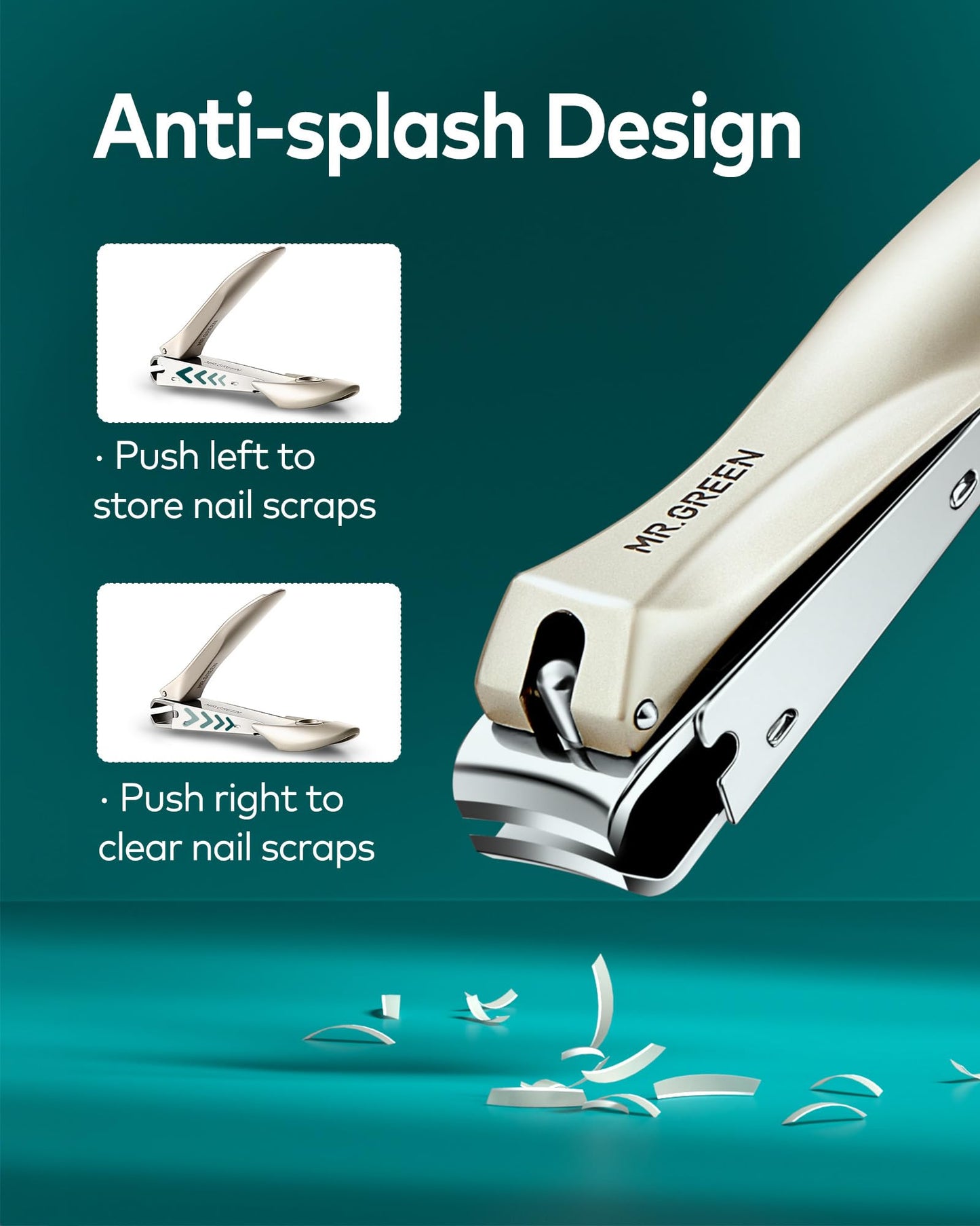 MR.GREEN 4Pcs Nail Clipper Set, Upgraded Anti-Splash Nail Clippers with Nail File and Tweezers, German Stainless Steel Professional Nail Cutter Portable Nail Care Kit with Leather Case for Men & Women