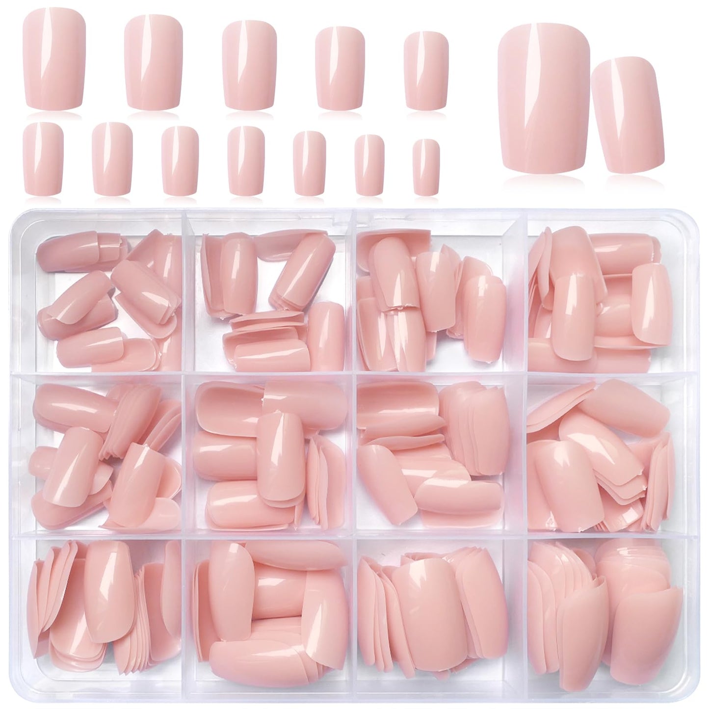 LoveOurHome 240pc Nude Press on Nails Medium Square Fake Nails, Nude Glue on Nail Press ons Square Nail Tips False Nails Presson Artificial Fingernails with Adhesive Tabs for Women Girls