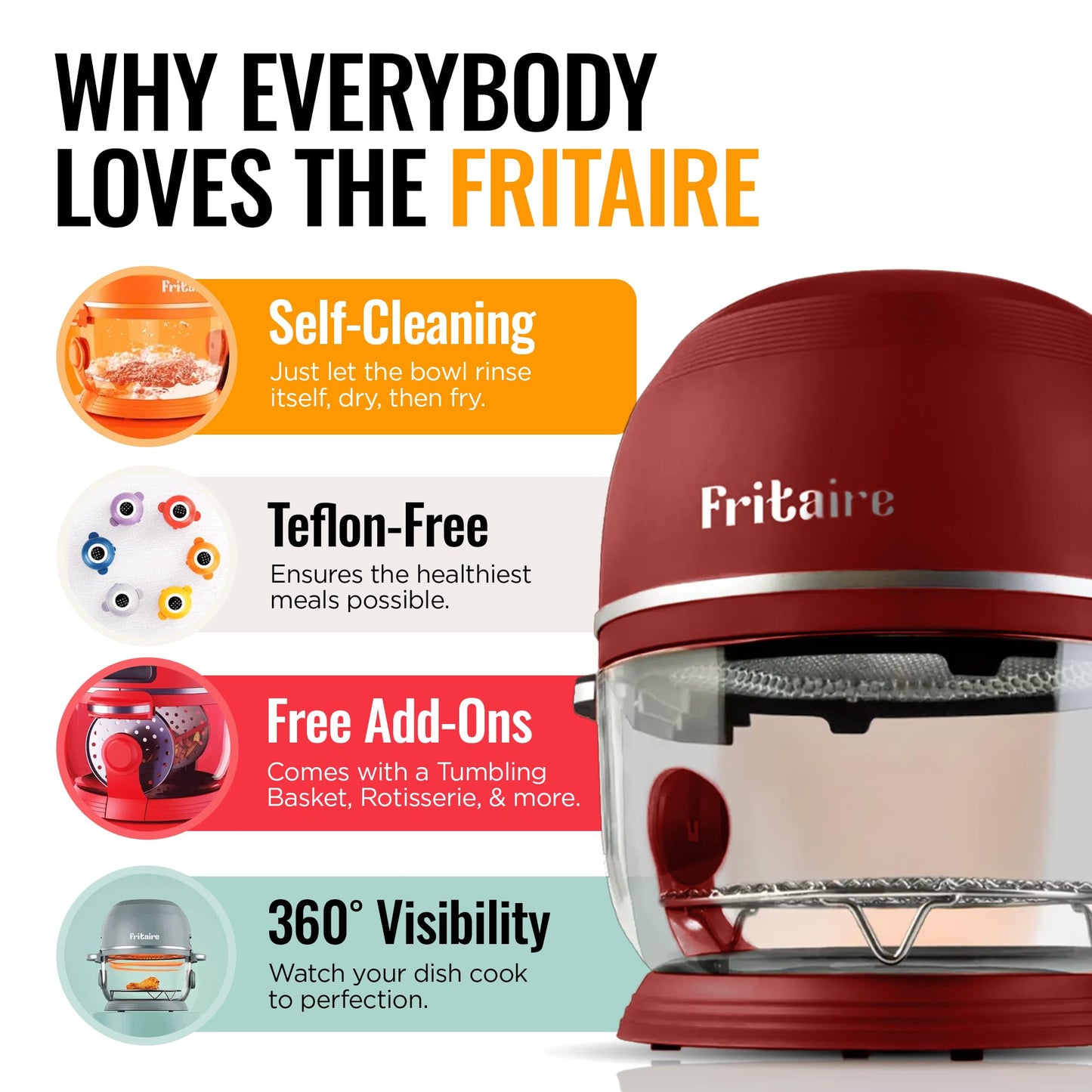 Non Toxic Air Fryer™ Pro | 9-in-1 Glass Air Fryer | Self-Cleaning | 5 Quart | Rotisserie and Tumbler | 400F Vortex For Even Cooking, BPA-Free Teflon Free, Recrisp, Roast, Bake, Cherry