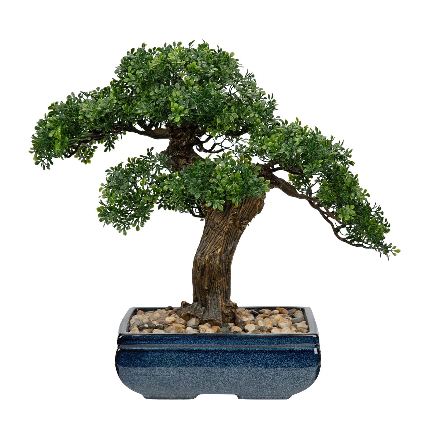 Artificial Bonsai Tree Juniper Faux Plants Indoor Fake Plants Decor with Blue Square Ceramic Pots for Home Table Office Desk Bathroom Shelf Bedroom Living Room Farmhouse Decorations