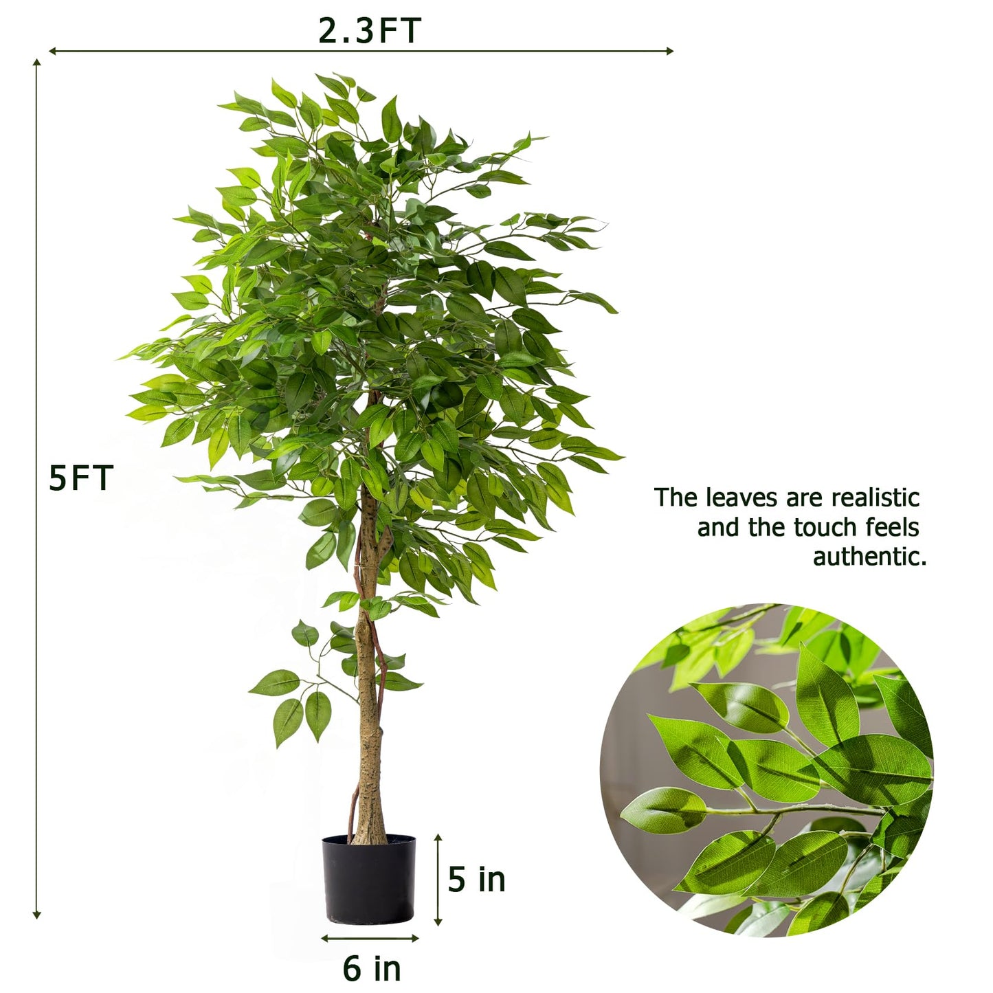 Erimda 5ft Artificial Ficus Tree for Home Decor, Faux Silk Plants Faux Plant Fake Silk Trees with Pot for Indoor House Living Room Office Garden