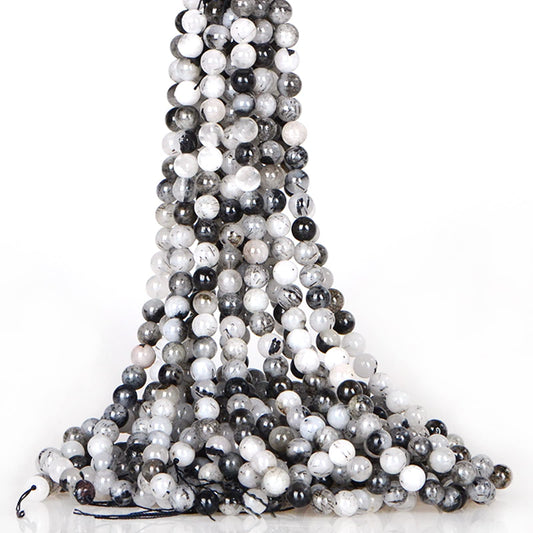 ICAI Beads Tourmaline Quartz (Silver Rutile Quartz) 10mm Natural, Energy Gemstone | Healing Power for Jewelry Making | Loose Beads | 1strand