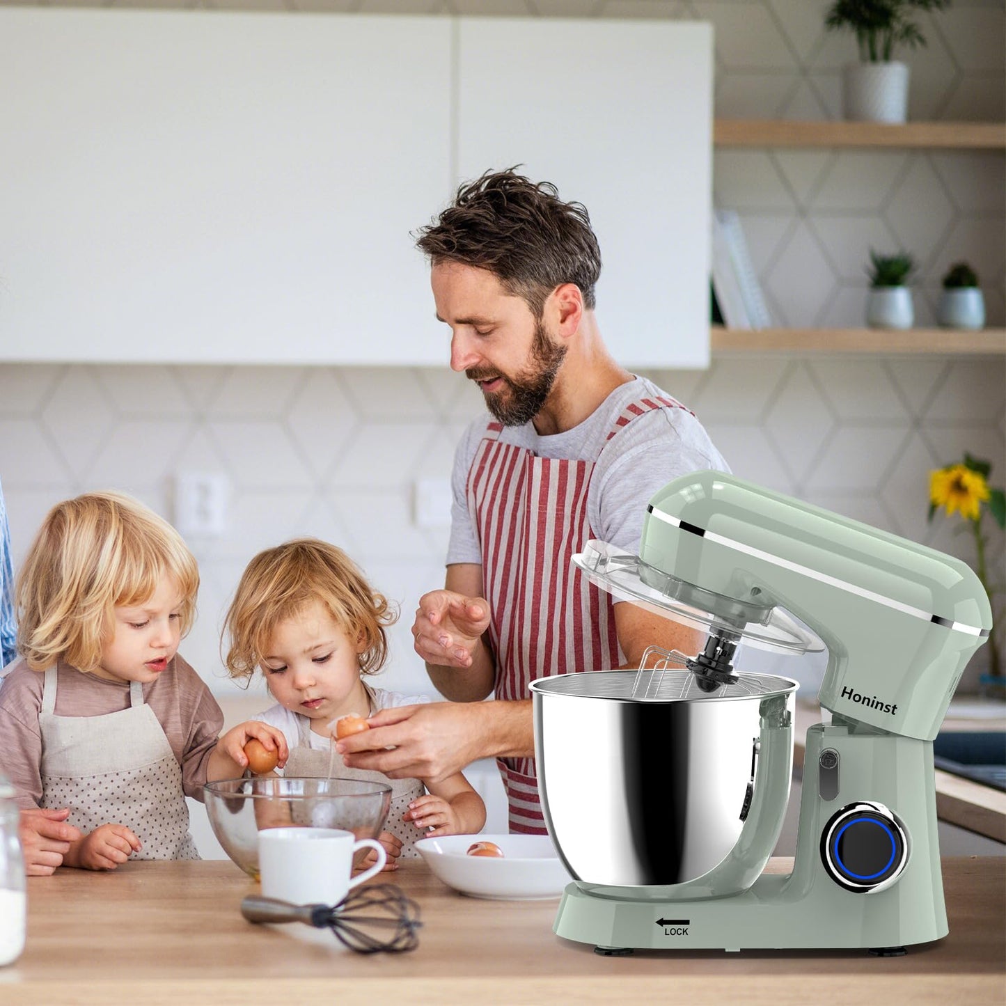 Honinst Stand Mixer, 6.5QT 10-Speed Tilt-Head Electric Stand Mixer, 3-In-1 Kitchen Mixer with Bowl, Dough Hook, Whisk and Beater, Food Mixer for Baking, Cake and Most Home Cooks, Green