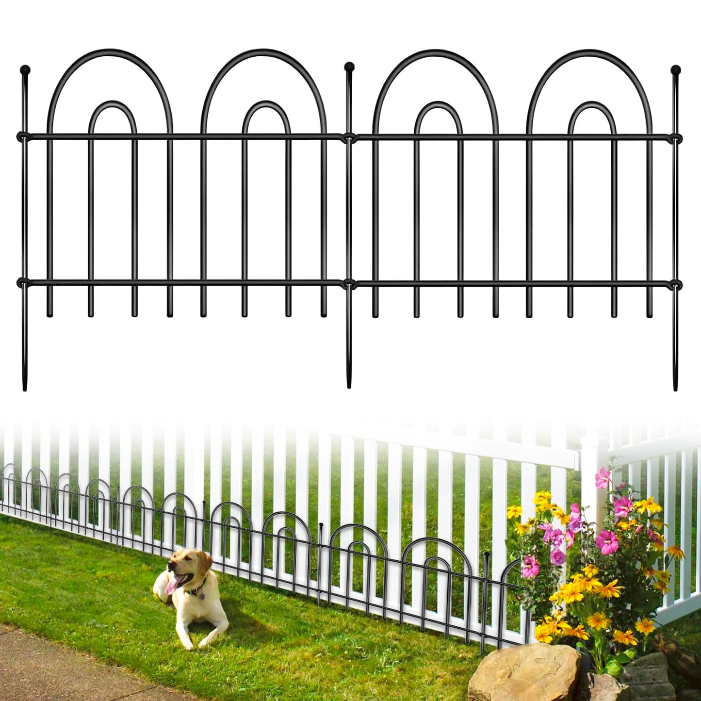 12 Pack Animal Barrier Fence, 17ft(L) x 21in(H) No Dig Garden Fence Panels with Decorative Arch Design for Dogs Rabbits, Rustproof Metal Garden Fencing for Outdoor, Lawn, Patio