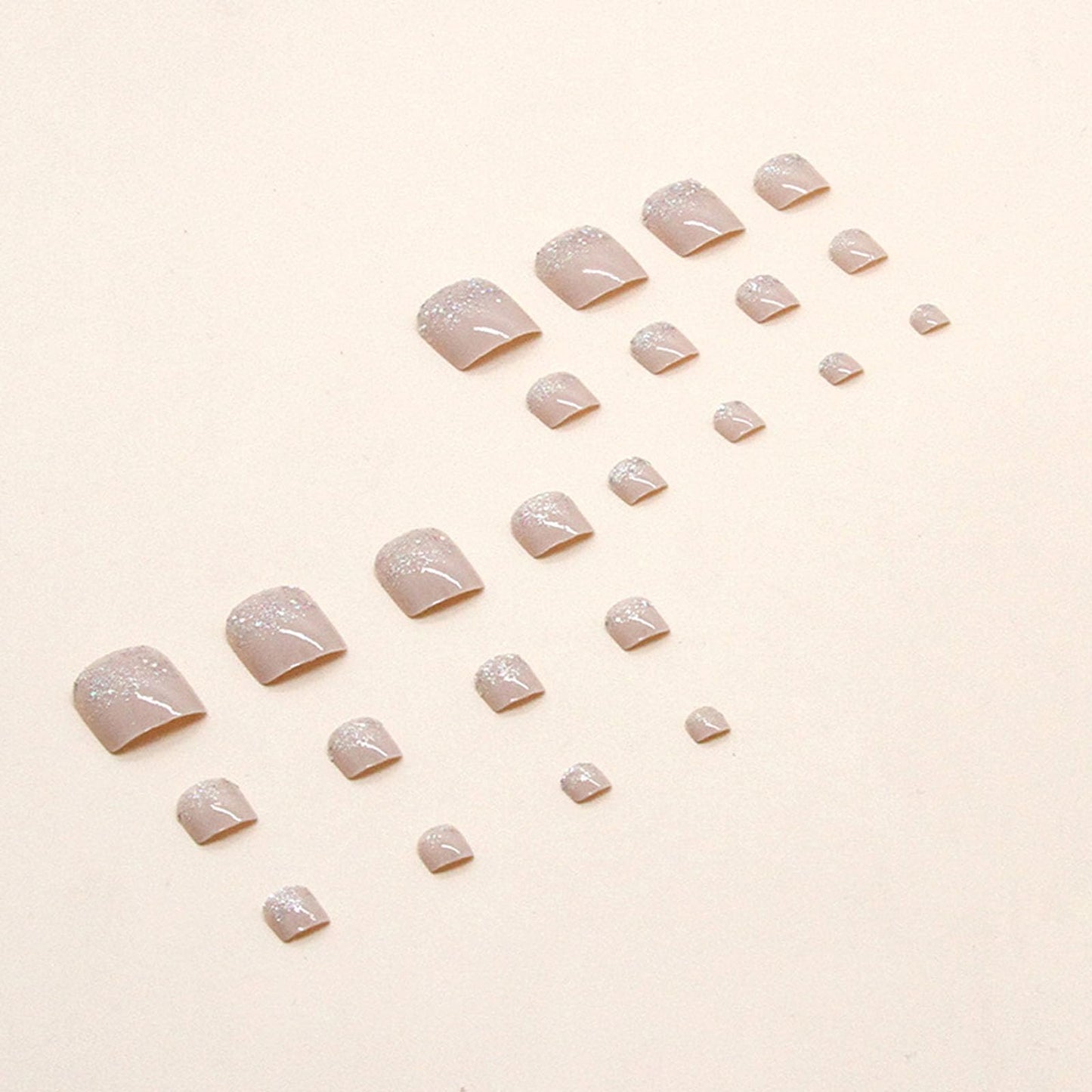 Square Press on Toenails Short Fake Toe Nail with Glitter Sequins Design Toenail Glue on Light Brown Full Cover Press on Toe Nail Cute False Toenail Glossy Toenails Stickers for Women 24Pcs