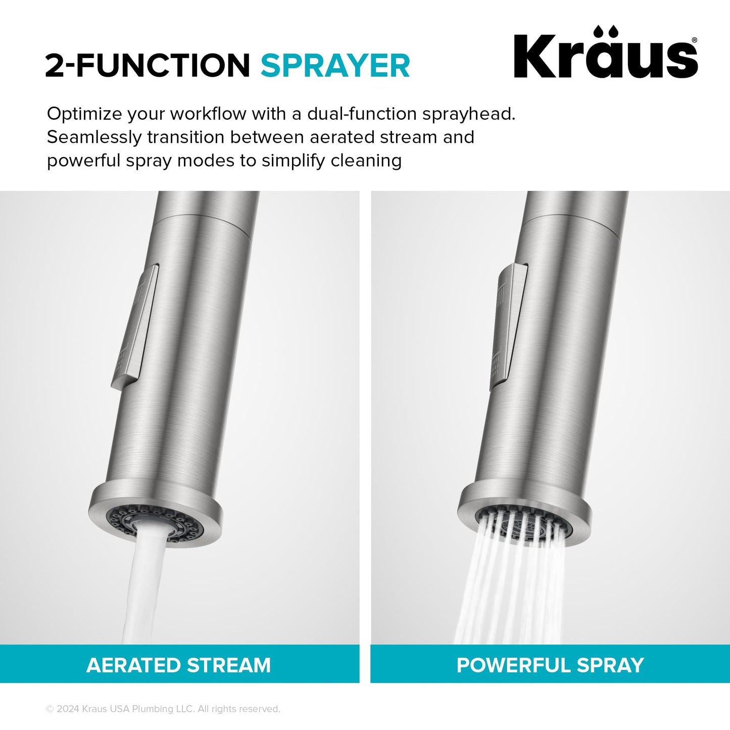 KRAUS Torak Pull Down Kitchen Faucet in Matte Black with 2 Function Sprayer, Pre-Attached Water Lines, and Mounting Hardware, KPF-2841MB