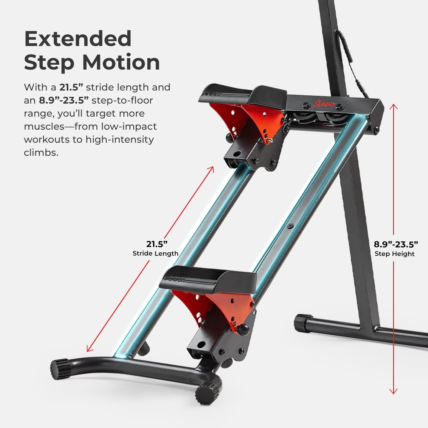 Sunny Health & Fitness Smart Foldable Cardio Stair Stepper, Vertical Climber Exercise Machine for Home Workout, Extended Step Range, 330 lbs. Max Weight, Connection w/Free SunnyFit App – SF-S024035
