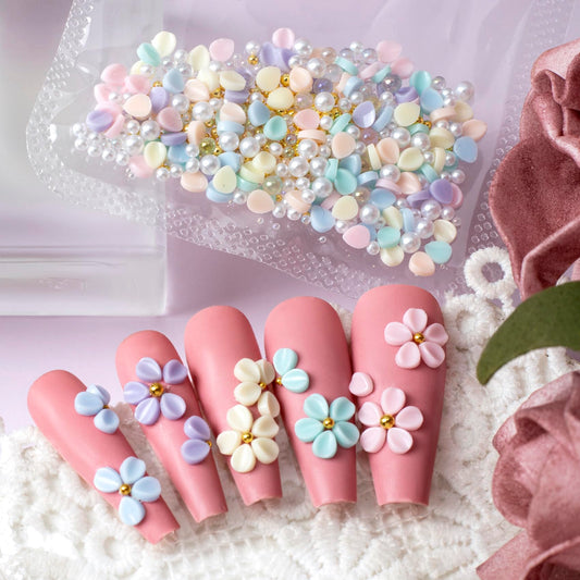 Winsyison 150pcs Flowers Nail Art Charms, Colorful 3D Resin Nails Stickers, Spring Summer Floral Manicure Supplies DIY Embellishments Decorations for Women