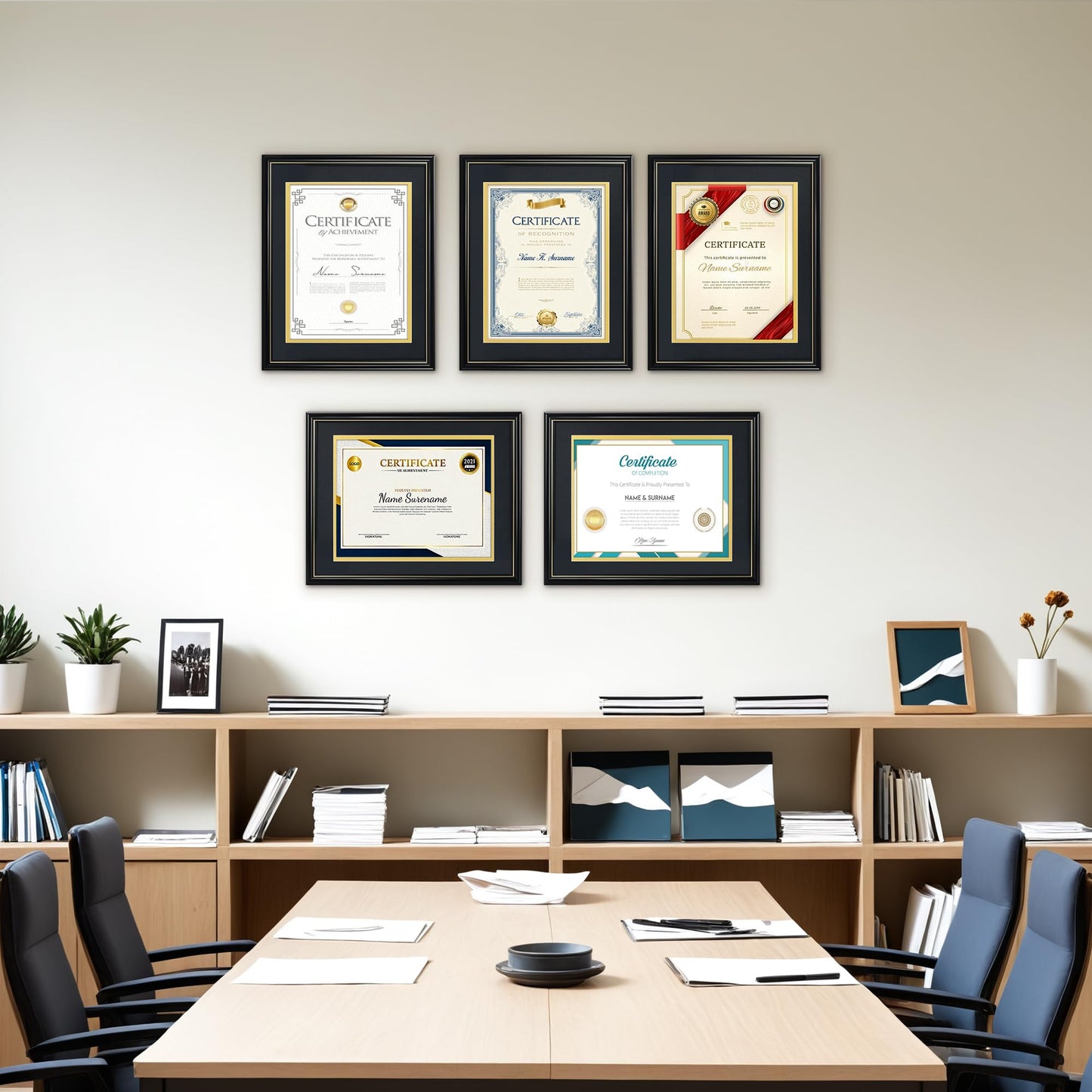 Giftgarden 8.5 x 11 Diploma Frame 2 Pack, 11x14 Frame Matted to 8.5 by 11 Certificate Document Award Degree with Mat for Wall, Black with Gold Trim