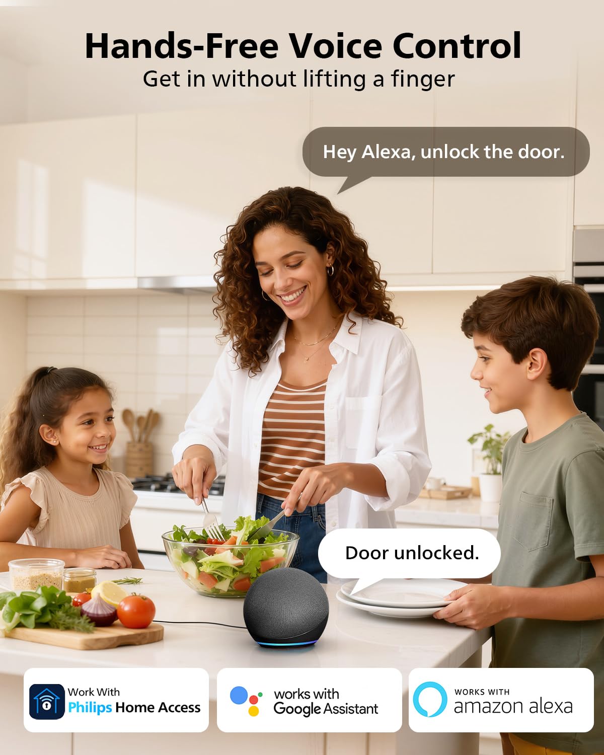 Philips WiFi Smart Door Lock with Handle, Built-in WiFi App Remote Control, Keyless Entry Door Locks for Front Door, Smart Deadbolt Auto Lock, Support Alexa & Google, IP54 Waterproof, Satin Nickel