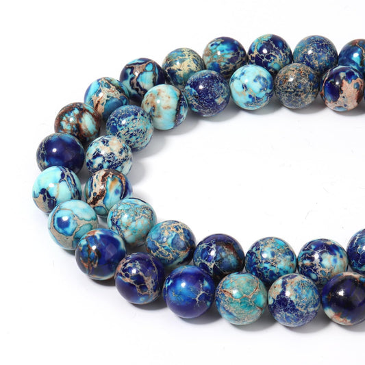 Siomia 60pcs 6mm Natural Mixed Blue Imperial Jasper Gemstone Beads Energy Healing Crystal Round Loose Stone Beads for Jewelry Making, DIY Bracelets Necklaces
