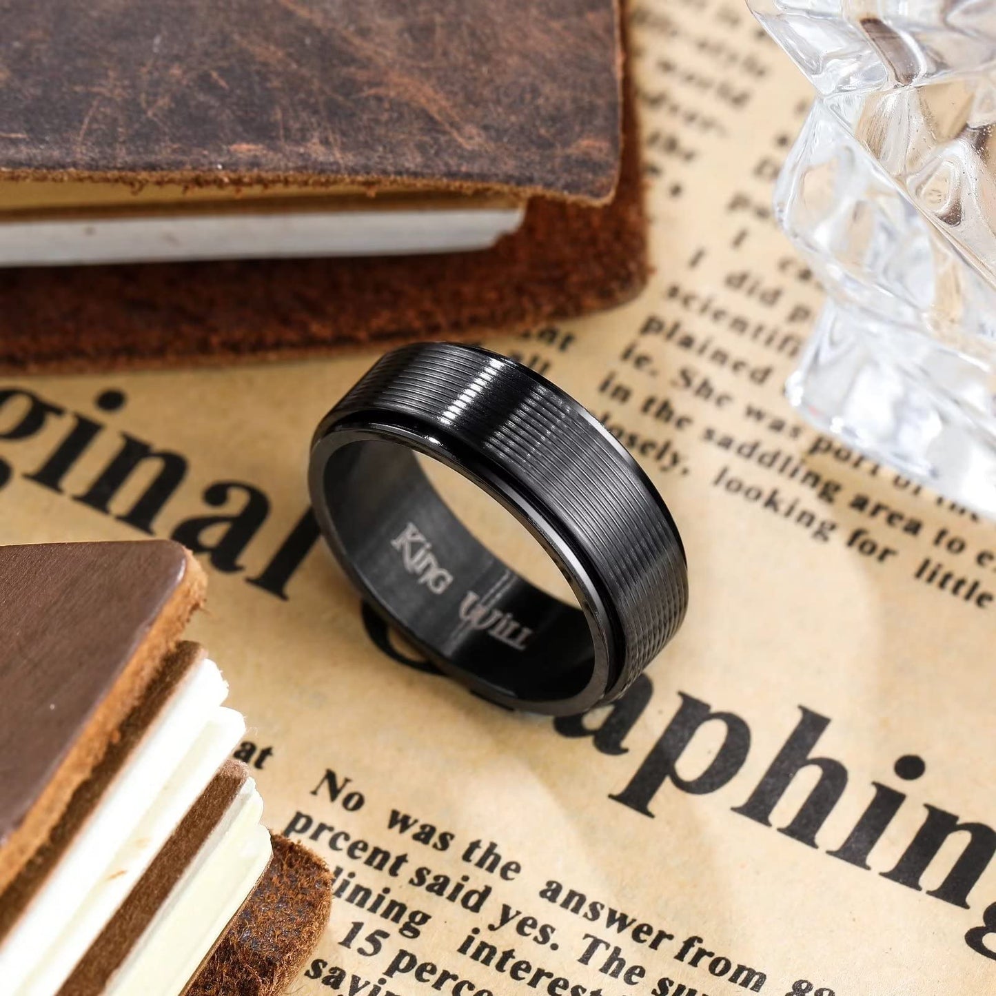King Will Black Line Groove Mens Women 8mm Spinner Rings Stainless Steel Anxiety Fidget Ring for Women Men Polish Groove Wedding Band Fidget Ring Matte Brushed Comfort Fit 10