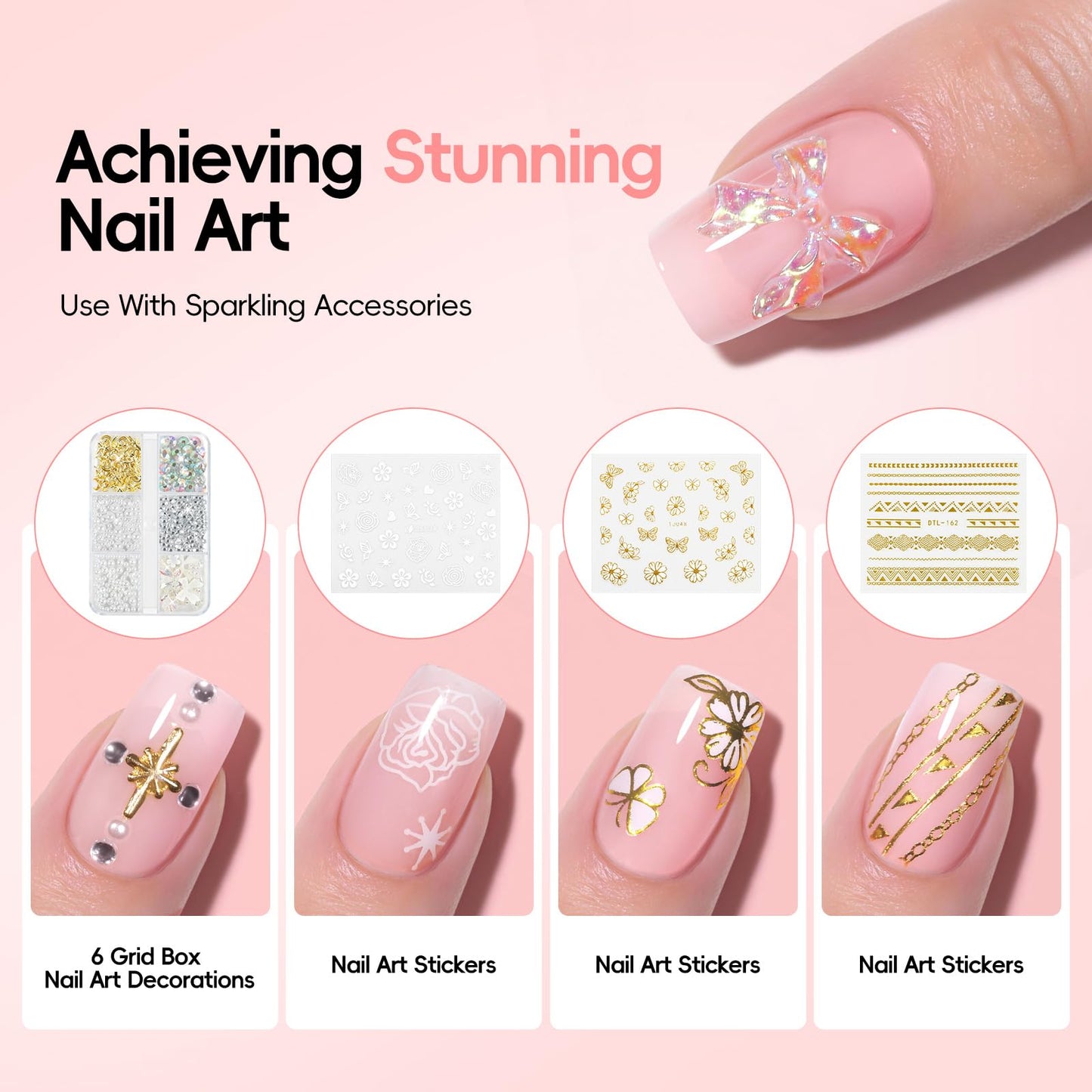 Peacecolor Nail Gel Polish Kit with Mini U V Light Clear Pink Nude White 6 Colors Builder Extension Gel Cat Eye Gel Polish Nail Extension Strengthening Gifts for Women