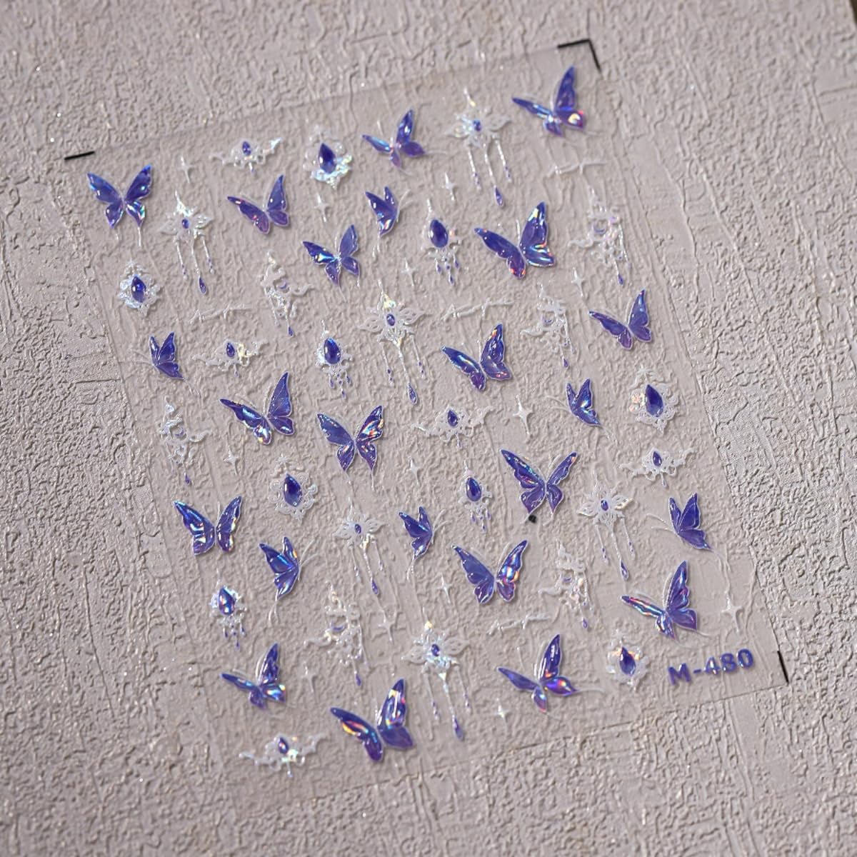 5D Embossed Nail Stickers Butterfly Nail Art Stickers Blue Aurora Nail Decals Self-Adhesive Hollow Shiny Designs Nail Art Supplies DIY Manicure Decoration for Women Girls