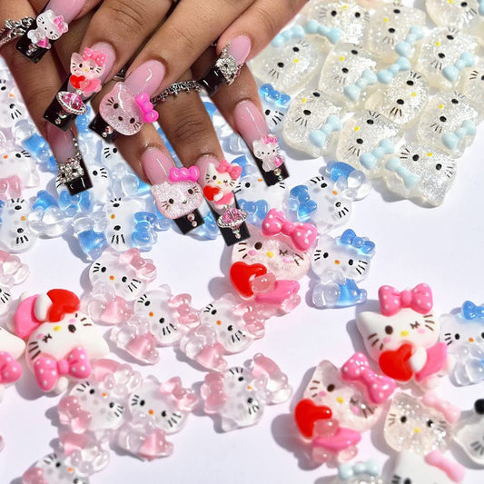 Kawaii Cartoon Cat Nail Charms 40Pcs Cute 3D Nail Art Charms Designs Cat Nail Jewelry Rhinestones Gems and Charms for Women DIY Manicure Decoration Accessories