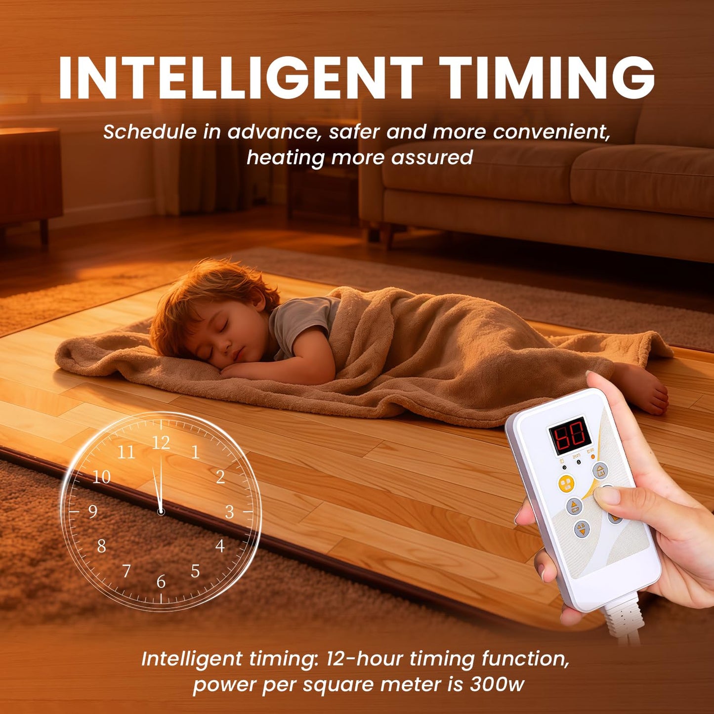 Heated Floor Carpet, Heated Floor Mats, Electric Heated Rug with Adjustable Temperature 12 Hour Timer, Radiant Floor Heater, for Yoga/Indoor/Under Desk (59x79 Inch/150x200 cm)
