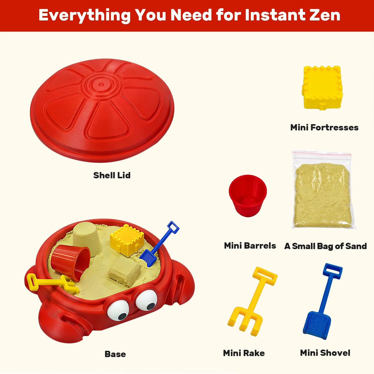 Estairkas Mini Crab Sandbox Zen Garden for Desk, Desktop Sand Tray with Lid for Stress Relief, Funny Office Desk Decor Gift for Coworkers, Birthday, Friends, Crab Lovers