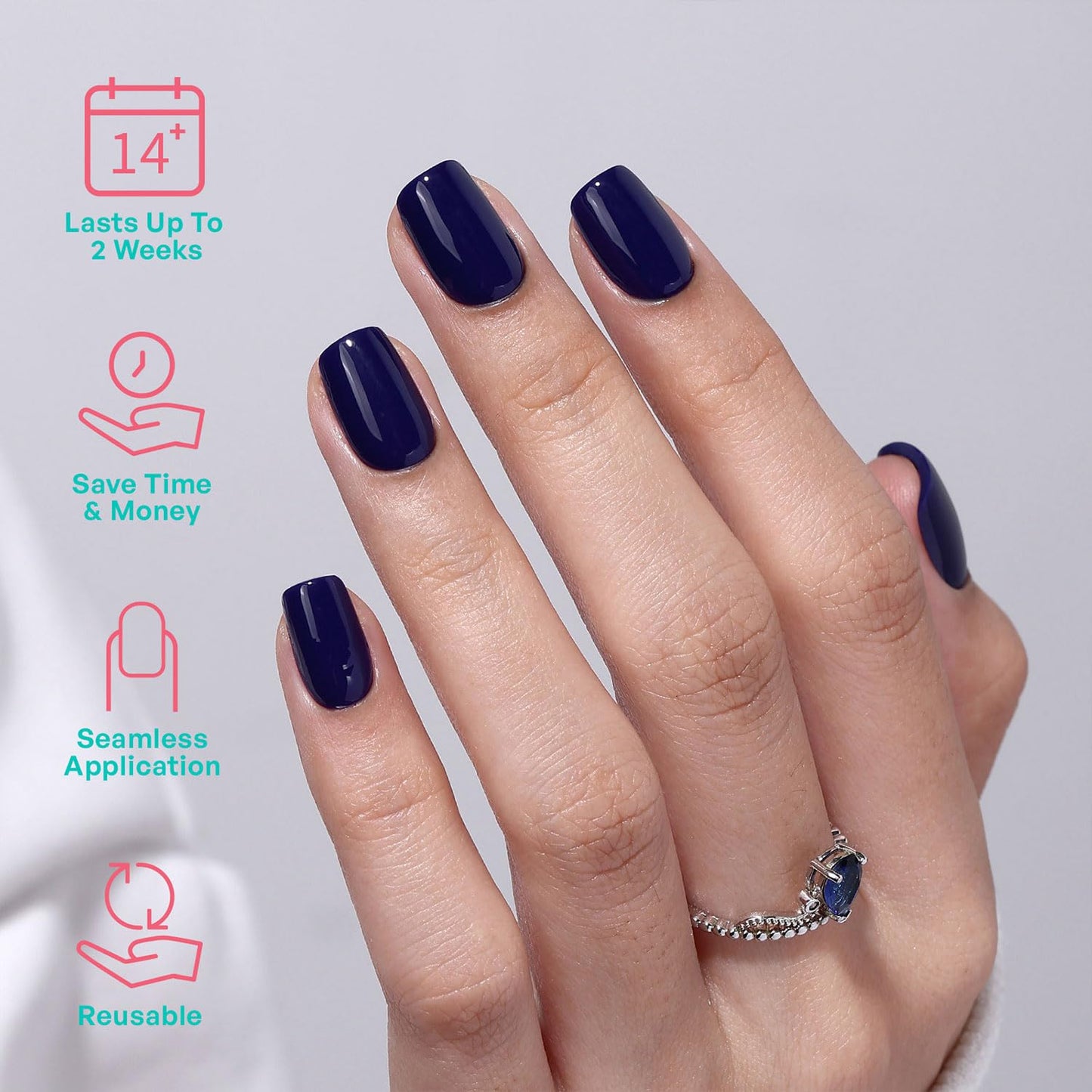 Electric Navy Blue Press On Nails Square - GJZEZ Soft Gel Short Glossy Fake Nail Press Ons with Glue for Women, Natural Opaque Reusable Glue On Nails in 16 Sizes - 32 PCS Stick On Nail, Indigo