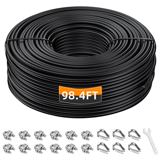 LFJ Gym Cable Pulley Cable Replacement for Pulley Machine Heavy Duty Steel Wire Rope 32.8/65.6/98.4 Ft for Weight Lift Pulley System, Gym Steel Cable, Thick 5mm, TPU Coated