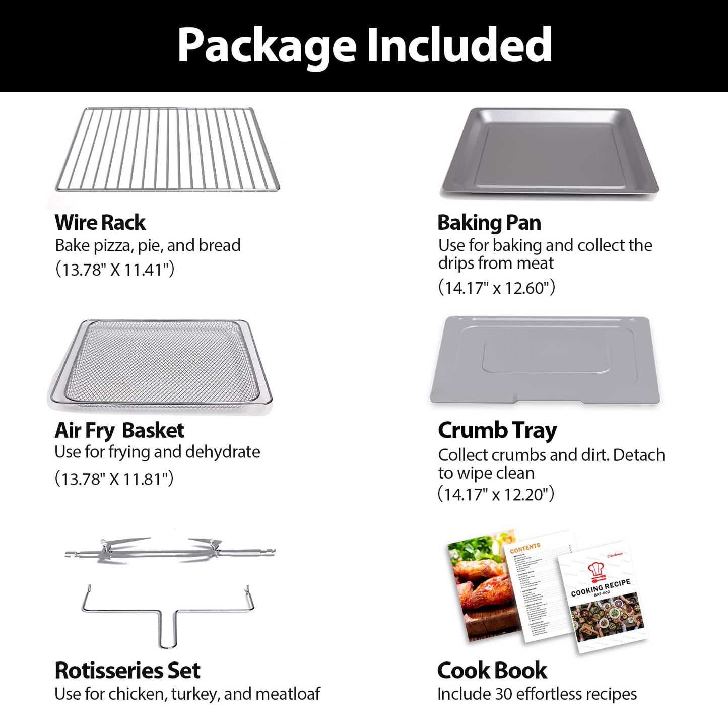 Beelicious 32QT Extra Large Air Fryer, 19-In-1 Air Fryer Toaster Oven Combo with Rotisserie and Dehydrator, Digital Convection Oven Countertop Airfryer Fit 13" Pizza, 6 Accessories, Black