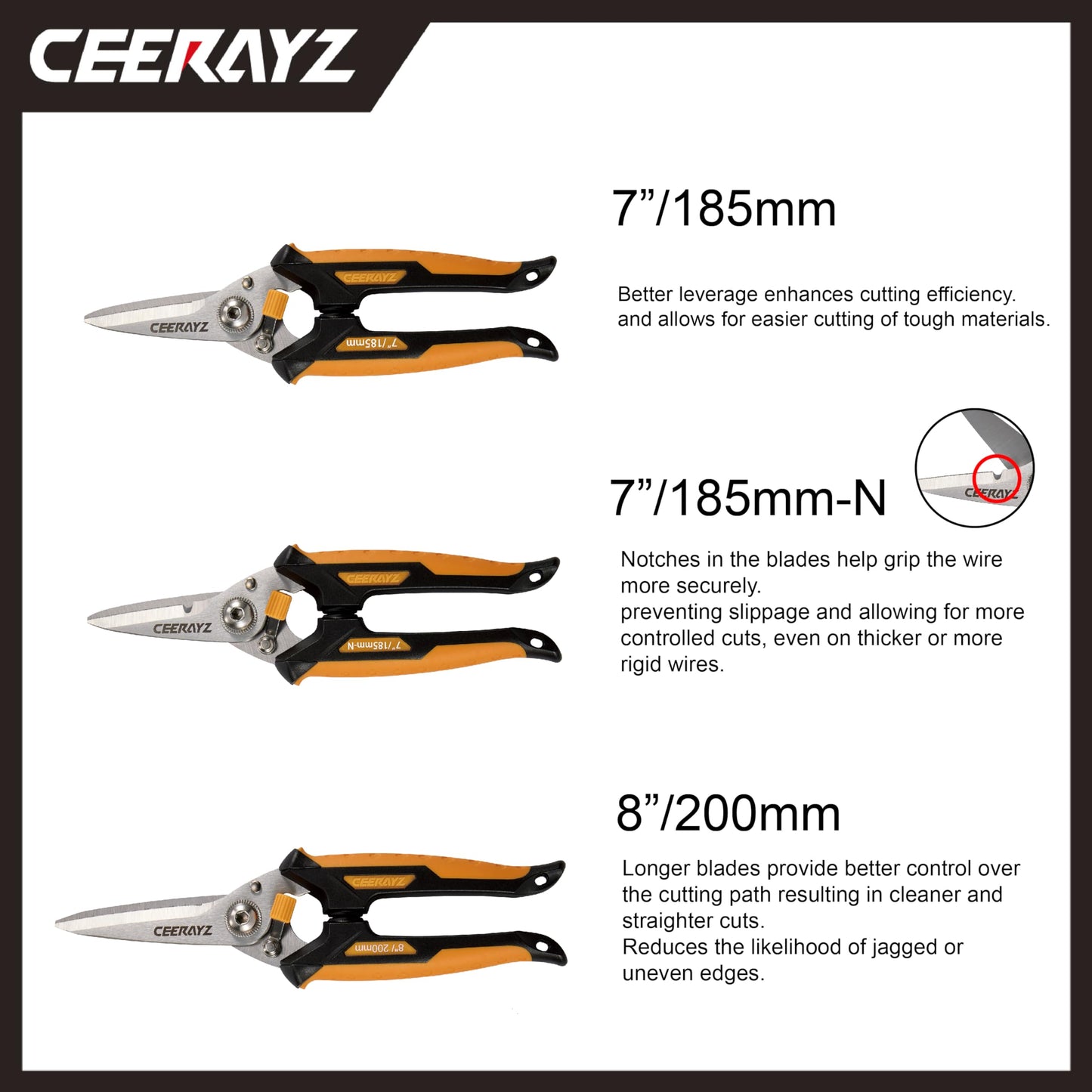 CEERAYZ 8" Scissors All Purpose, Heavy Duty, Multipurpose, for DIY Projects, Office, Production Lines, Pruning, with Protective Sheath and Magnetic Holder (Black)
