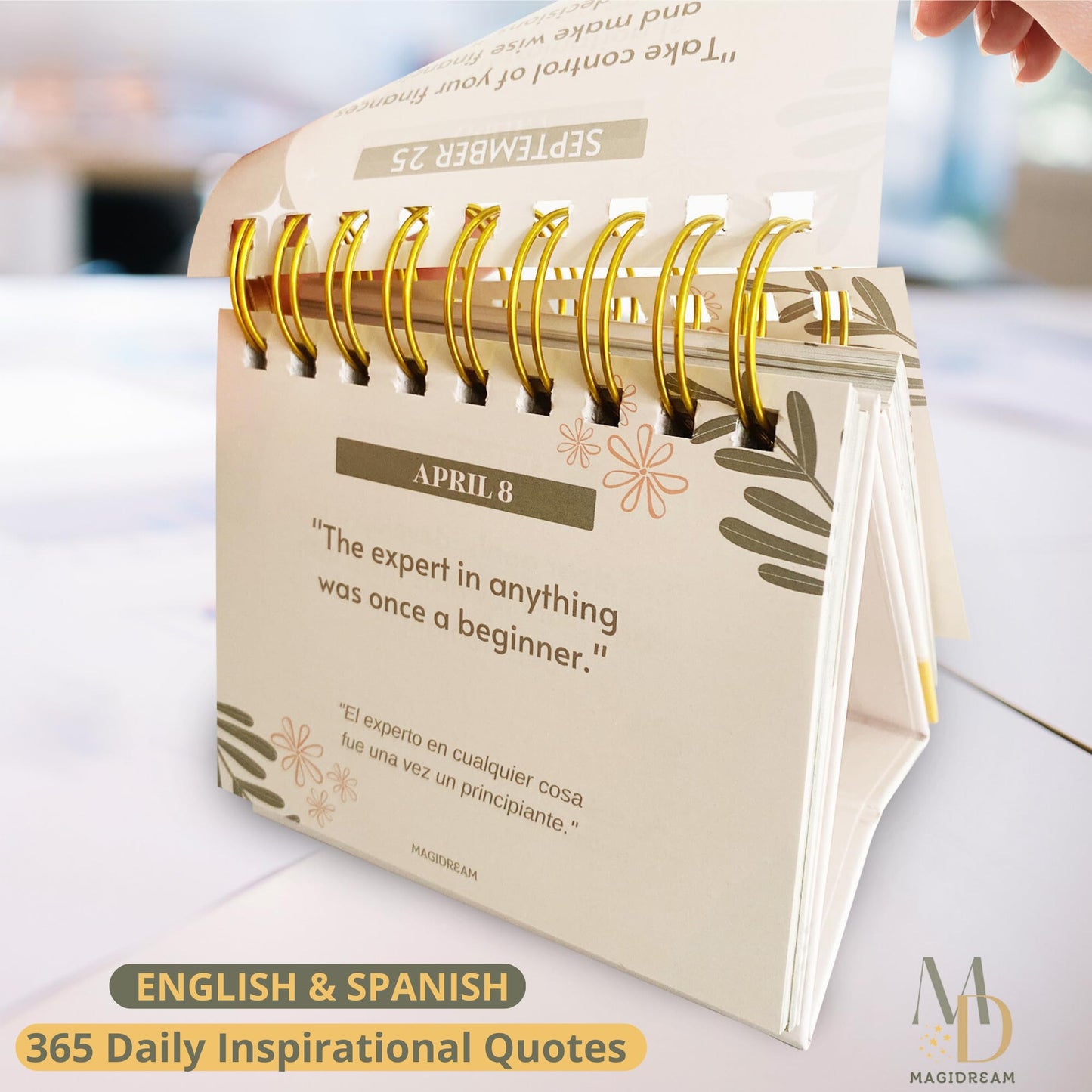Motivational Desk Calendar – 365 Daily Inspirational Quotes – Perpetual Flip Calendar for Desk – Aesthetic Office Decor – Bilingual English & Spanish – Meaningful Motivational Gift for Women – MAGIDREAM