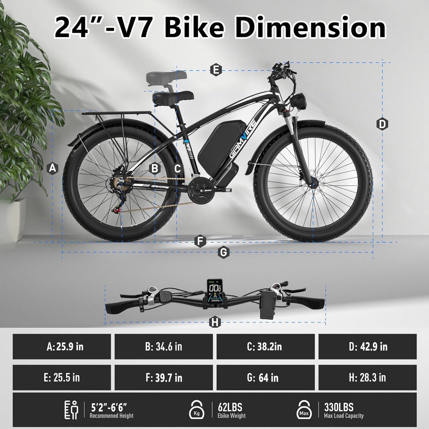 (24" V7 White) 52V 19.2Ah Battery Electric Bike for Adults, 1500W Peak 2000W EBike Up to 36 MPH and 70 Miles, Hydraulic Disc Brake, 21-Speed Off Road Snow Mountain Pedal Assist Fat Tire Fast E-Bike