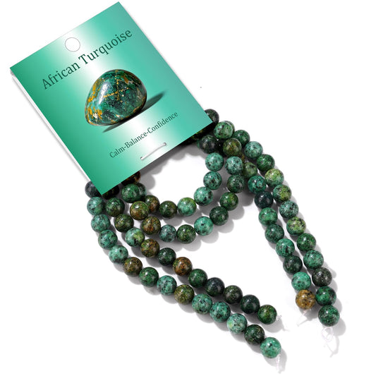 Risyfjew 100PCS 8mm Natural African Turquoise Beads Gemstone Round Loose Beads for Jewelry Making Chakra Crystal Stone Beads for Bracelets Necklace Earrings Making Supplies (100pcs/Strand)